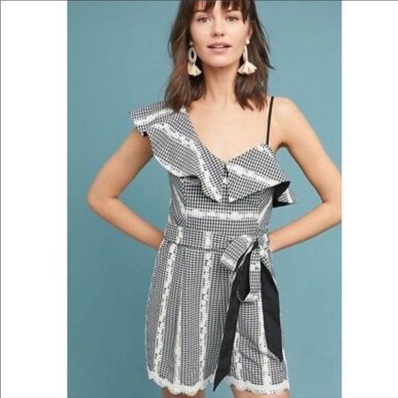 ADELYN RAE | Gingham One Shoulder Romper - Picture 10 of 10